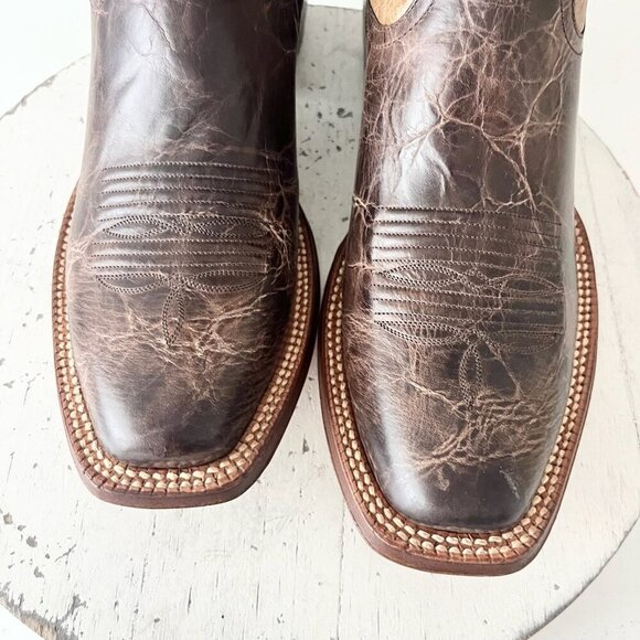 Rod Patrick Mens Cowboy Boots 9.5AA Antique Mocha Bison Brown Western Blunt Toe - Picture 6 of 12